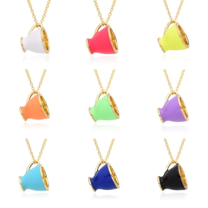 Collier Pendentif Tasse à Café Créatif en Cuivre Plaqué Or Véritable Émail Motif Cœur Bijoux de Charme pour Femmes Cadeau Quotidien