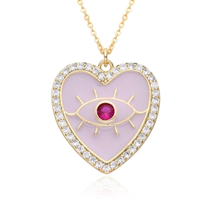 Collier cœur plaqué or avec émail violet et cristaux brillants pour femmes