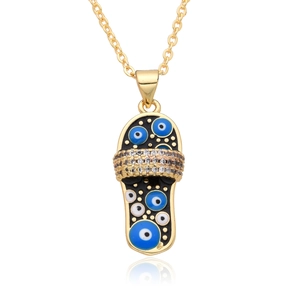 Halskette mit Anhänger in Flip-Flop-Form, Evil Eye Design und Zirkoniasteinen, vergoldet