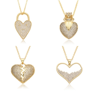 Lussuosa Collana Con Ciondolo a Cuore in Rame e Strass Per Donna Corona Cuore Infranto Cavo Gioielli Di Moda Regalo Quotidiano