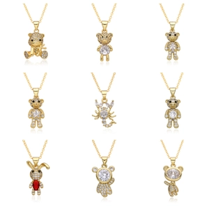 Süße Teddybär Kupfer Gold Vergoldet Halskette Für Damen Mikro Pflaster Strass Tier Hase Skorpion Anhänger Schlüsselbein Kette Schmuck