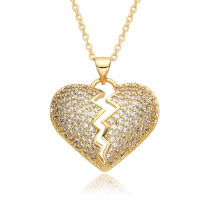 Lussuosa collana con ciondolo a cuore dorato con cristalli scintillanti e finitura lucida