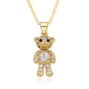 Teddybär-Halskette mit Goldbeschichtung und funkelndem Sternkristall-Inlay
