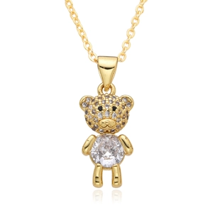 Elegante vergoldete Teddybär-Halskette mit funkelnden Zirkonia-Steinen im Pavé-Stil