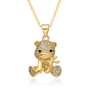 Charmante vergoldete Teddybär-Halskette mit funkelnden Zirkonia und Schleifen-Detail