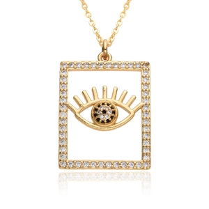 Collier en or avec pendentif Evil Eye rectangulaire orné de zircons bleus et blancs