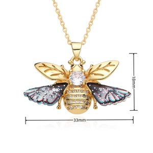 Detailed 33mm wide bee pendant with micro-pave zircons and colorful painted wings