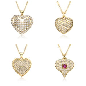 Mode Kupfer Herz Zirkonia Anhänger Halskette Für Damen Leicht Luxus Gold Pflaster Mikro-eingelegt Schmuck Geschenk