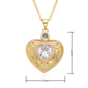 Detailansicht des Gold Herzanhängers mit Zirkonia und Schneeflocken, Größe 21mm mal 23mm