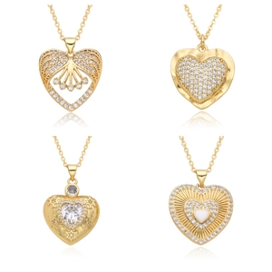 Mode Kupfer Vergoldet Herz Anhänger Halskette Für Damen Mikro Eingelegt Zirkonia Elegant Romantisch Schlüsselbein Kette Schmuck Geschenk