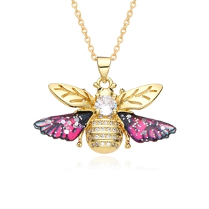 Detail of bee pendant with colorful enamel wings and micro-pave cubic zirconia crystals