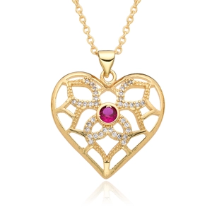 Eleganter Herzanhänger in Gold mit rotem Edelstein und Zirkonia-Verzierungen