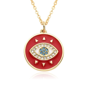 Κολιέ με μενταγιόν Evil Eye από κόκκινο σμάλτο και λευκά ζιργκόν σε χρυσό 18 καρατίων