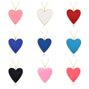 Collier Pendentif Cœur en Cuivre Plaqué Or Mode pour Femmes Émail Coloré Bijoux Minimalistes Cadeau de Saint Valentin