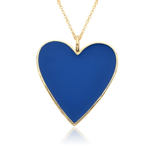 Collier élégant plaqué or 14K avec pendentif cœur en émail bleu profond et chaîne en O