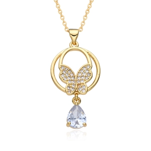 Collana a farfalla dorata con cristalli scintillanti e ciondolo in zircone a goccia