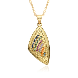 18k gold plated mermaid necklace with rainbow gemstone inlay and hammered texture