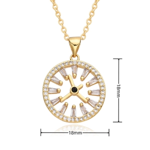 Detail shot of golden 18mm micro-pave zircon clock pendant with hollow dial design