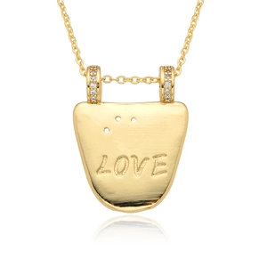 Vergulde hoefijzer hanger ketting met LOVE gravure en ingelegde zirkonia steentjes