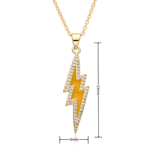 Macro detail of lightning pendant showing 33mm height and 9mm width measurements
