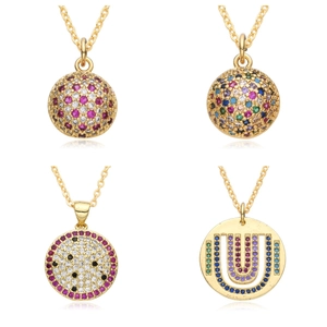 Kupfer Vergoldete Halskette Für Damen Minimalistisches Design Bunter Zirkon Anhänger Eingelegt Geometrischer Stern Modeschmuck