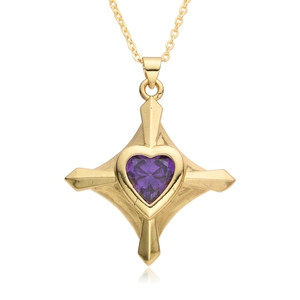 Gold plated necklace featuring a purple heart gemstone inside a cross star pendant