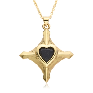 Cross heart pendant necklace with black zircon in gold plated copper minimalist style