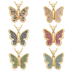 Butterfly Pendant Necklace 18K Gold Plated Copper Micro Pave Zirconia Clavicle Chain Jewelry For Women Elegant Hanging Accessory