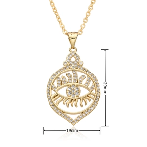 Détail du pendentif Œil maléfique doré avec zircons et dimensions affichées 29mm x 19mm