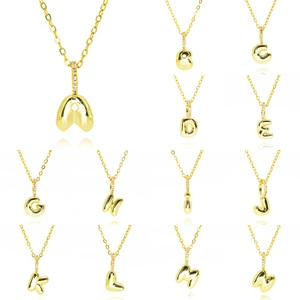 Bubble Initial Necklace Gold Plated Copper Zirconia Puffy Alphabet Letter Pendant Necklaces For Women Fashion Jewelry Gift