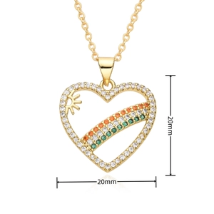 Detailansicht des 20mm Gold-Herzanhängers mit Zirkonia und farbigen Edelsteinakzenten