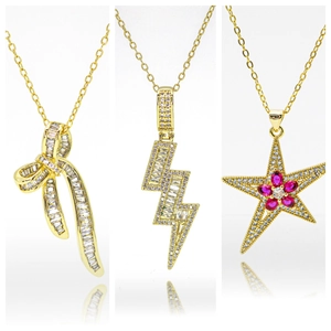 Collar de Cobre con Colgante de Rayo y Circonia Hip Hop Chapado en Oro Personalizado Estrella de Mar Lazo Joyería Hombre Mujer