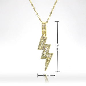 Collar hip hop con colgante de rayo y circonitas para hombre y mujer en color oro