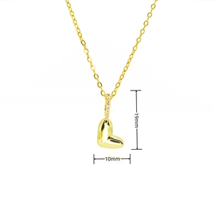 Detailed view of gold 3D heart pendant necklace showing 19mm by 10mm dimensions