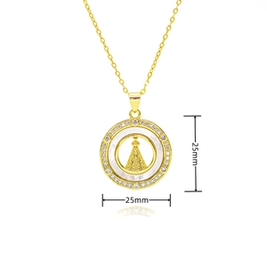 Collier médaille Vierge Marie plaqué or 18k avec zircons, pendentif religieux de 25mm