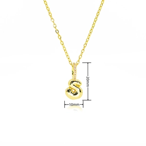 Detail view of gold bubble letter S pendant with zircon-studded clasp and 20mm dimensions