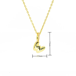 Detailed view of gold puff heart pendant with zircon bail, 17mm size specifications