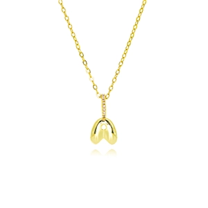 Polished gold initial letter pendant necklace with sparkling zircon stone accents