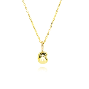 Golden balloon bubble number 8 pendant necklace with zircon crystals on a delicate chain