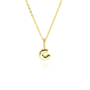 Golden bubble letter C necklace with zircon stones and polished metallic finish