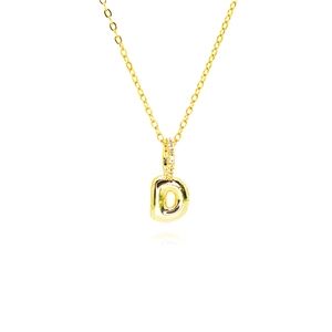 Gold letter D bubble balloon pendant necklace with sparkling cubic zirconia on dainty O-chain