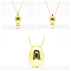 Collier Pendentif Poussin en Œuf Créatif en Cuivre et Zirconia pour Femmes Plaqué Or Animal Mignon Poli Miroir Bijoux de Fête de Pâques