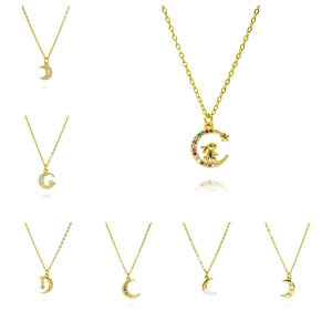 Collar Con Colgante de Luna Creciente y Estrella de Cobre Chapado en Oro para Mujer Joyería Celestial Bohemia de Zirconia Nácar