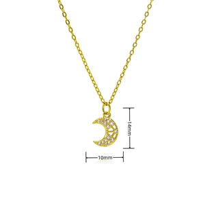 Detalle del collar de luna creciente dorada con incrustación de opalo y medida de 14 mm