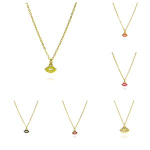 Minimalistische Koperen Vergulde Lippen Hanger Ketting Kleurrijke Emaille Mond Charm O-Ketting Mode Sieraden Voor Vrouwen Dagelijks