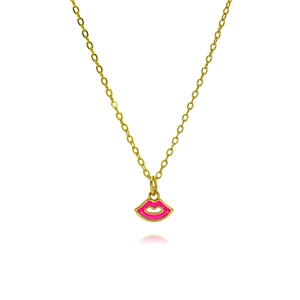 Minimalistische gouden schakelketting met een felroze lippenhanger voor dames