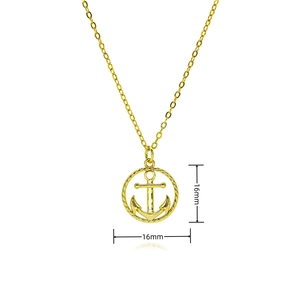 Collar de ancla chapado en oro para mujer con circonita y colgante de 16mm de diámetro