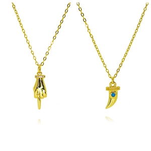 Collier Pendentif en Cuivre pour Femmes Micro Incrusté Strass Geste du Doigt d'honneur Turquoise Croissant Corne Bijoux Chaîne