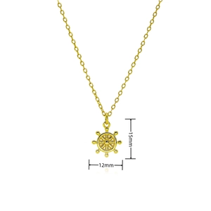 Collar elegante chapado en oro con colgante de timón de 15 mm y diseño de ancla náutica