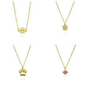 Cat Dog Paw Print Pendant Necklace For Women Gold Plated Copper Zirconia Heart Enamel Animal Jewelry Clavicle Chain Gift